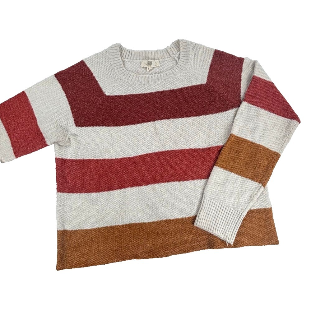Striped Sweater Earthy Casual Normcore Pullover‎ Rugby Womens M